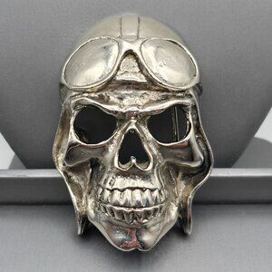Rock Rebel Skull w/ Goggles Belt Buckle Silver-Tone Heavy-Duty Accessory